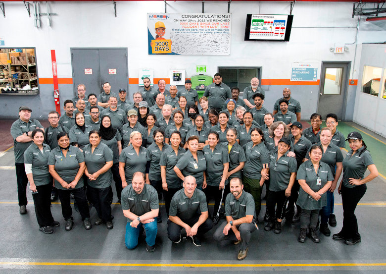 Mersen Boonton team gathered for a group picture celebrating safety milestone